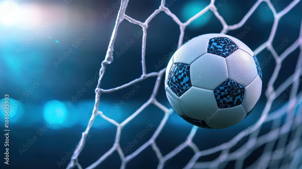Fototapeta premium Goal Player executing a free kick, bending the ball into the top corner of the net.