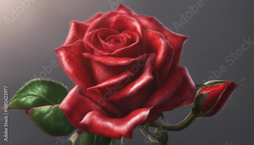 Beautiful Illustration of Shiny Red Rose with Rich Color and Reflective Petal Texture. Generative AI