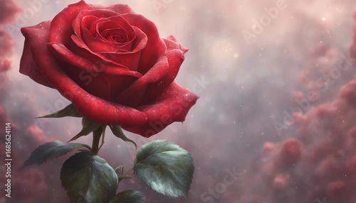 Beautiful Illustration of Shiny Red Rose with Rich Color and Reflective Petal Texture. Generative AI