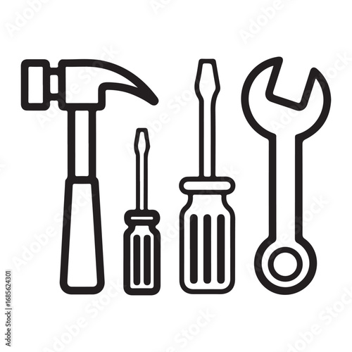 Hammer and screwdriver icon set