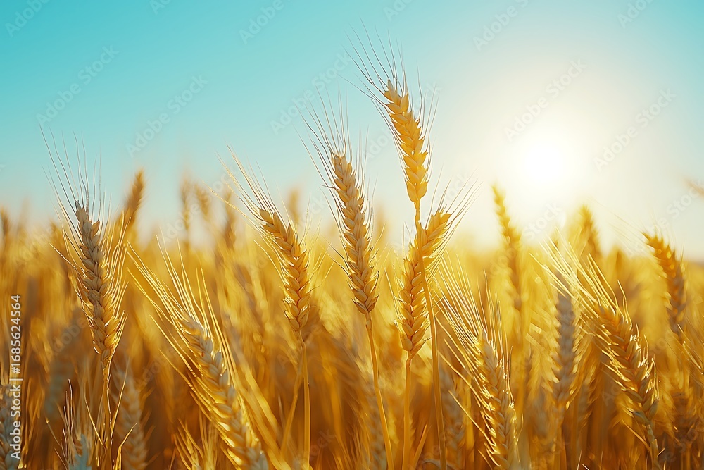 Fototapeta premium Closeup ripe wheat ears shining high resolution picture