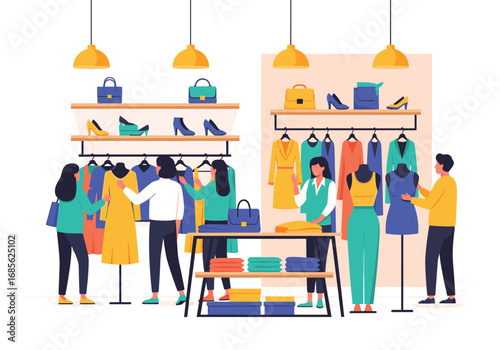People shopping for clothes in a modern boutique store display