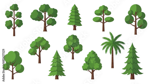 Green Trees Flat Style Vector Collection | Illustrations for Infographics, Books, Banners, and Designs
