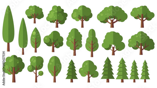 Green Trees Flat Style Vector Collection | Illustrations for Infographics, Books, Banners, and Designs