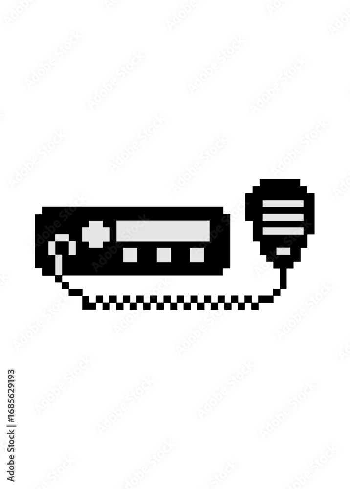 Fototapeta premium Pixel art of a classic CB radio with a handheld microphone, symbolizing retro two-way communication, vintage technology, and portable radio equipment.