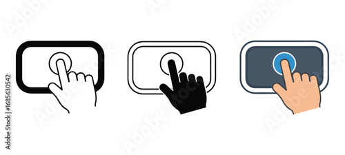 Three Styles of Finger Touching Screen Icon on White Background hand