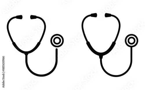 Two black outline stethoscopes on a white background medical healthcare