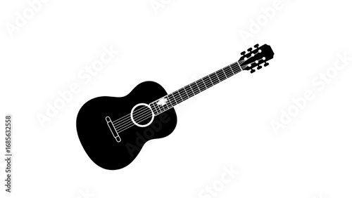 Solid Black Guitar Silhouette Icon – Minimalist Music Instrument Logo, Simple Graphic Design