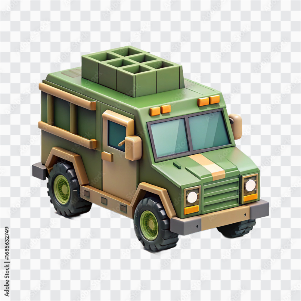 Obraz premium 3D Voxel Armored Truck Icon | Pixel Security Vehicle, Retro Blocky Design