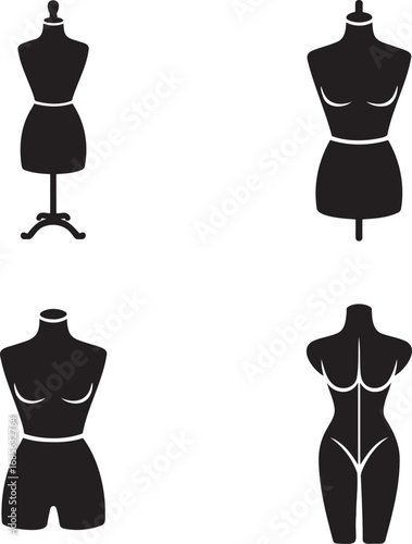 Tailor’s Dummy mannequin silhouette set vector illustration isolated on transparent background