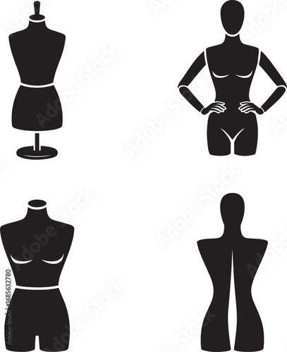 Tailor’s Dummy mannequin silhouette set vector illustration isolated on transparent background