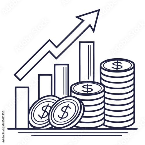 Visualize financial growth, success, and rising profits with this business chart and coin icon