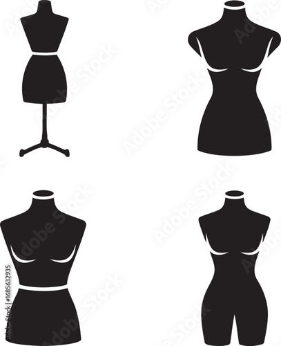 Tailor’s Dummy mannequin silhouette set vector illustration isolated on transparent background