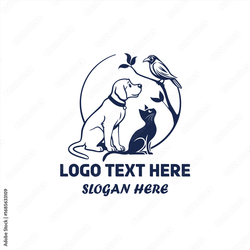 Obraz premium Pet Care Logo Set – Dog, Cat & Bird Vector Design