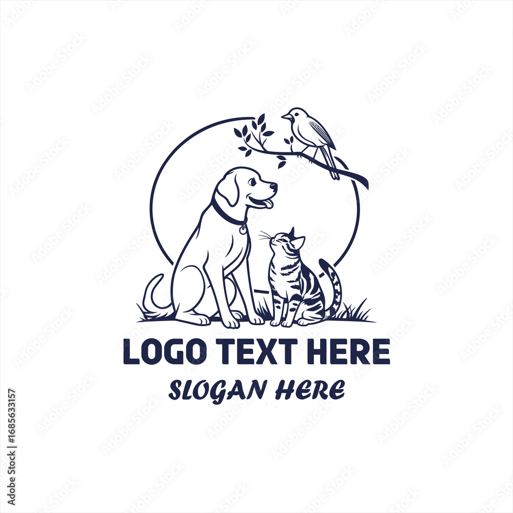 Obraz premium Pet Care Logo Set – Dog, Cat & Bird Vector Design