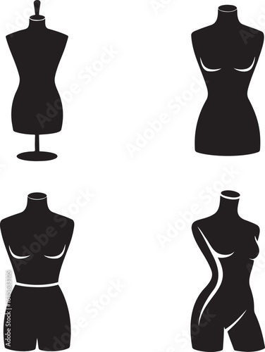 Tailor’s Dummy mannequin silhouette set vector illustration isolated on transparent background