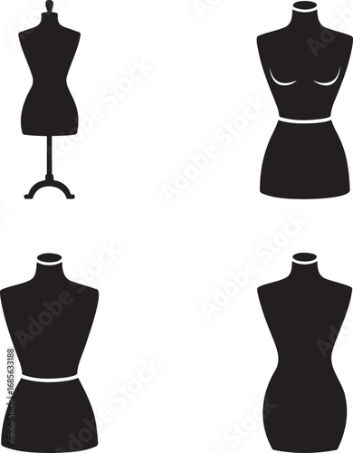 Tailor’s Dummy mannequin silhouette set vector illustration isolated on transparent background