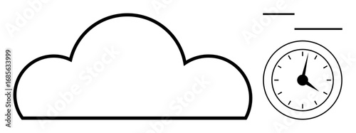 Cloud icon combined with a stopwatch emphasizing time and data. Ideal for cloud computing, time tracking, productivity, efficiency, deadlines, digital storage, and business tools in a simple flat