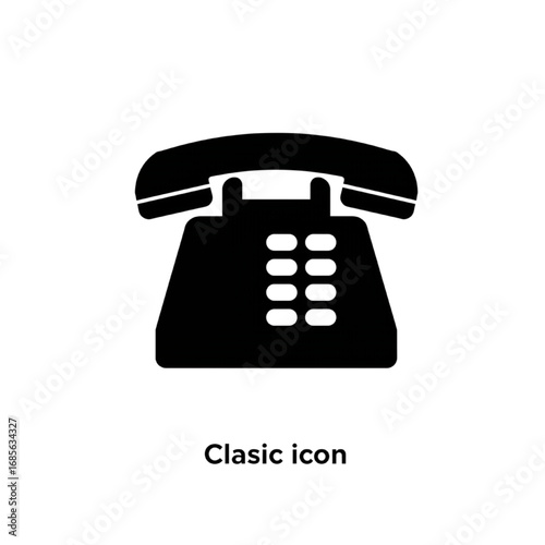 Solid Black Landline Phone Silhouette Icon – Minimalist Communication Logo, Simple Vintage Telephone Design
