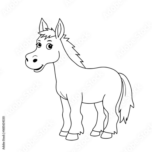 A charming outline of a horse, rendered in a simple and endearing style. The illustration is perfect for coloring pages and educational resources.