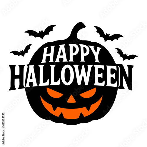 Vector happy halloween pumpkin with bats flying around it on a white background art