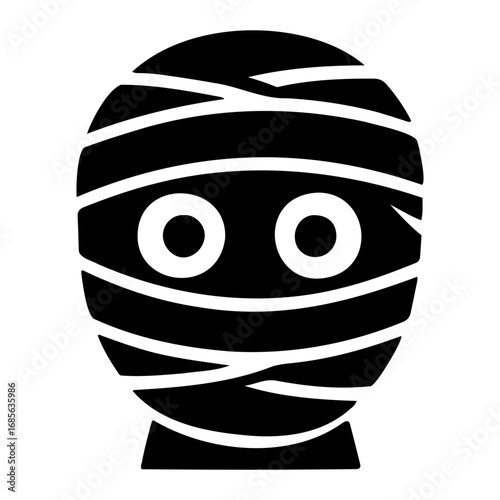 Vector illustration of a mummy head wrapped in bandages with visible round eyes only
