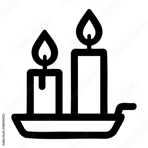 Vector illustration of two candles with flames sitting on a holder in black outline