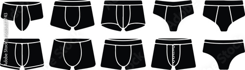 Men’s Underwear Silhouette Icon Vector Set Boxers and Briefs Men’s Underwear Black Silhouette Design