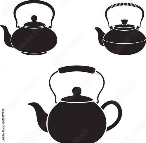 Teapot silhouette set vector illustration isolated On Transparent Background