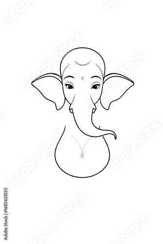 Line Art Illustration of Ganesha, Hindu God