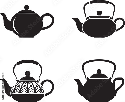 Teapot silhouette set vector illustration isolated On Transparent Background