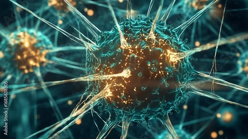 Neurons transmitting signals in neural network of brain