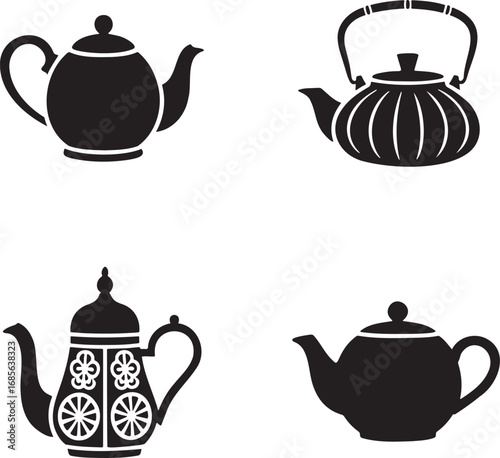 Teapot silhouette set vector illustration isolated On Transparent Background