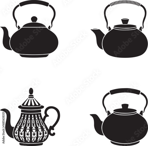 Teapot silhouette set vector illustration isolated On Transparent Background