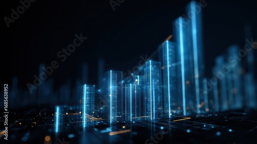 digital graph representing financial growth with glowing bars and lines showcasing upward trends and data analysis futuristic design emphasizes technology and innovation in business