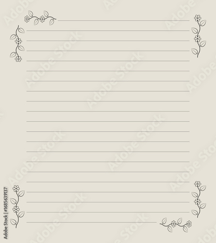 Lined paper template for diary, notepad, notebook.