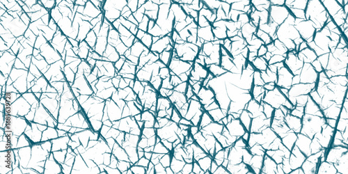 Generate a high-contrast, detailed image of a finely cracked white surface. The cracks should appear as thin, white and blue distressed grunge concrete wall pattern for graphic design. 