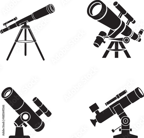 Telescope Icon silhouette set vector illustration isolated on transparent background