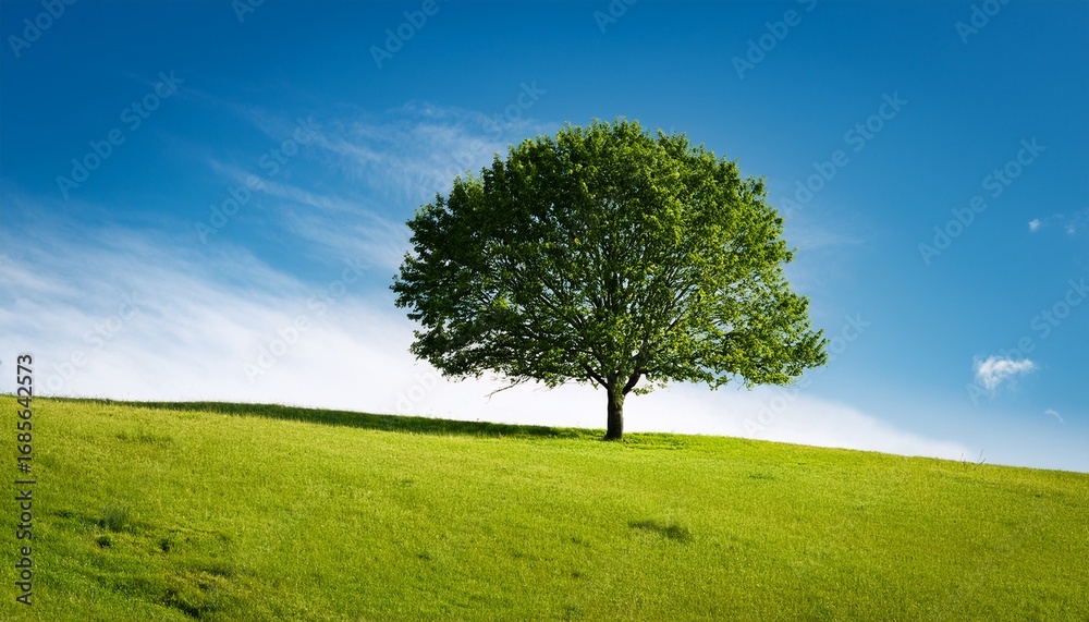 Fototapeta premium solitary tree on a grassy hill