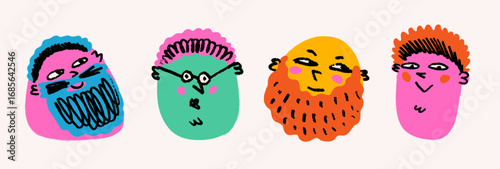 Emoji crayon face doodle set with chalk texture in cartoon style, with sketch...