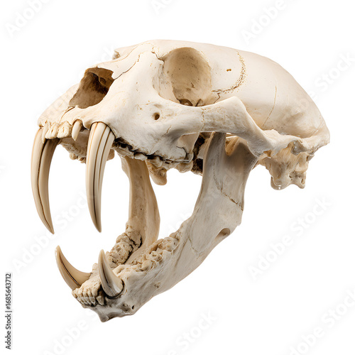 Saber-toothed cat skull, isolated on transparent background