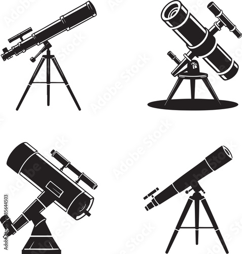Telescope silhouette set vector illustration isolated On Transparent Background