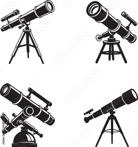 Telescope silhouette set vector illustration isolated On Transparent Background