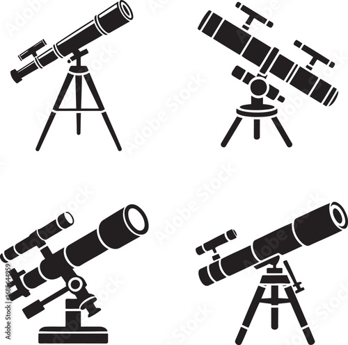 Telescope silhouette set vector illustration isolated On Transparent Background