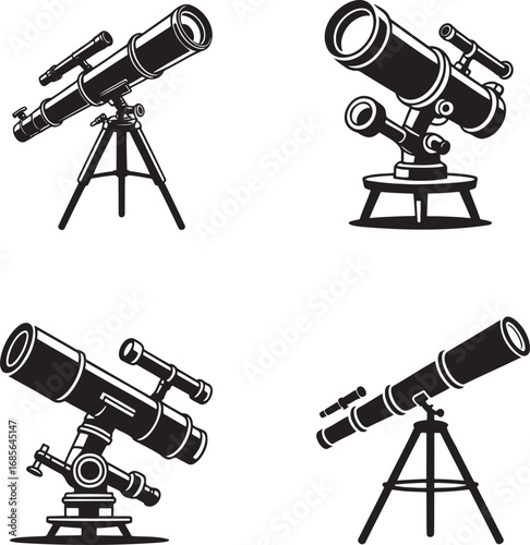 Telescope silhouette set vector illustration isolated On Transparent Background