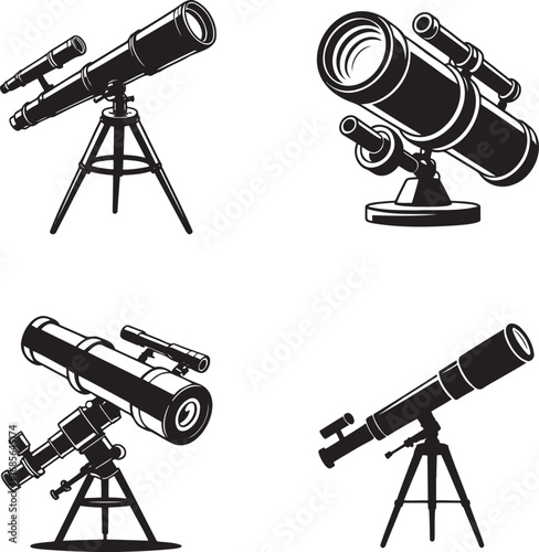 Telescope silhouette set vector illustration isolated On Transparent Background