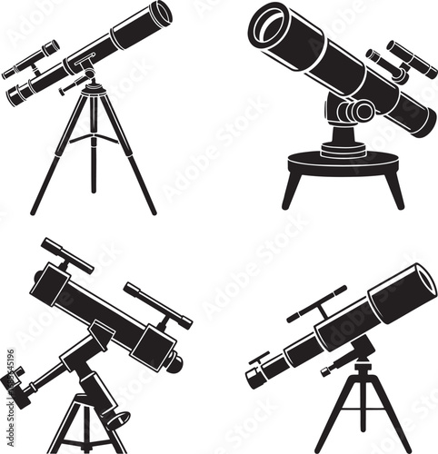 Telescope silhouette set vector illustration isolated On Transparent Background