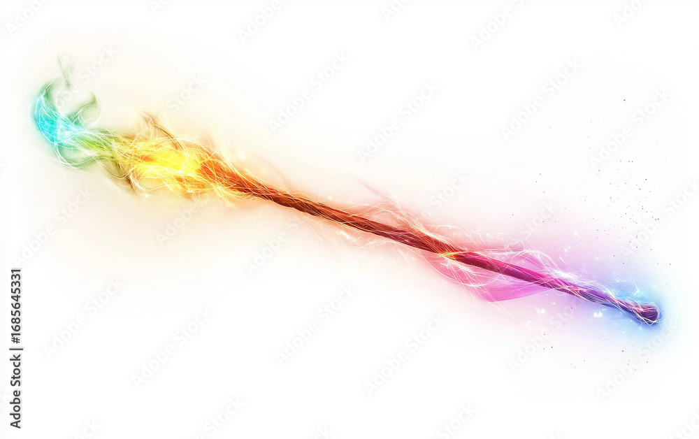 Obraz premium Mystical Energy Staff Radiating Spiritual Power Isolated on White Background.