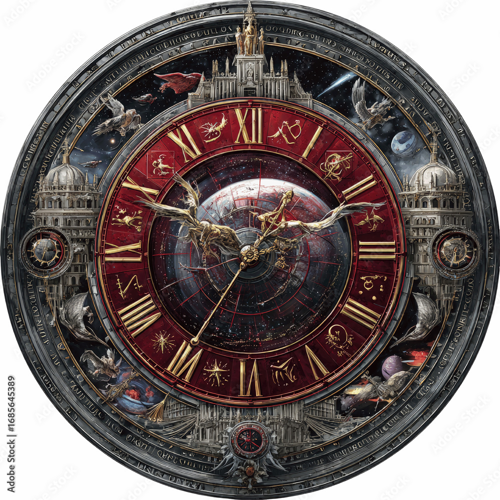Obraz premium Ornate Astronomical Clock Face with Architectural