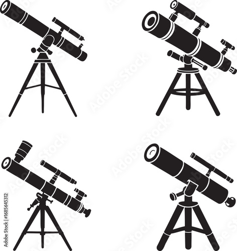 Telescope silhouette set vector illustration isolated On Transparent Background